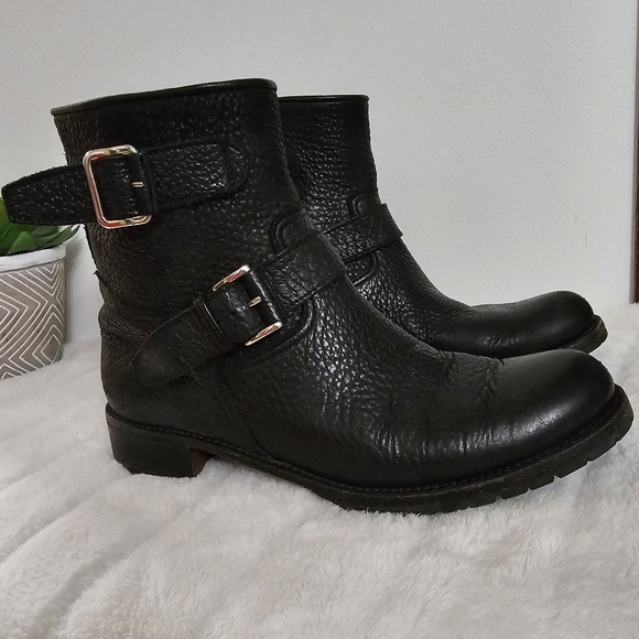 Gravati Black Luxury Italian Pebbled Leather Double Buckle Strap Moto Style Boot - Picture 4 of 16